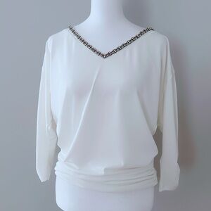 (NWT) White House Black Market Embellished V-Neck Batwing Sleeves Top